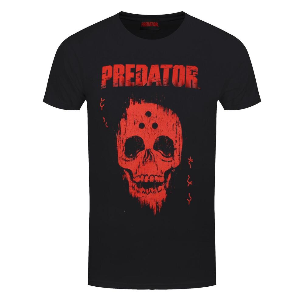 Predator Red Distressed Skull Mens Black Tshirt
